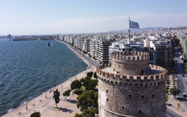 Yunanistan 'daki Selanik Beyaz Kulesi' nin 25 Ağustos 2020 tarihli hava görüntüsü