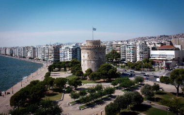 Yunanistan 'daki Selanik Beyaz Kulesi' nin 25 Ağustos 2020 tarihli hava görüntüsü