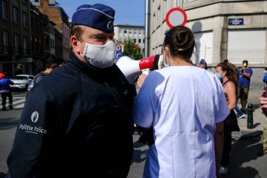 13 Eylül 2020 'de Brüksel, Belçika' da düzenlenen Sağlık Sektörü protestosu sırasında protestocular polisle çatıştı.
