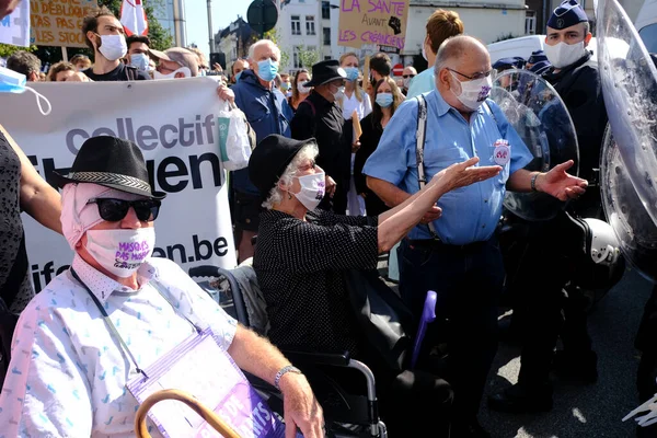 Manifestantes Participan Una Manifestación Organizada Por Trabajadores Salud Pública Belga — Foto de Stock