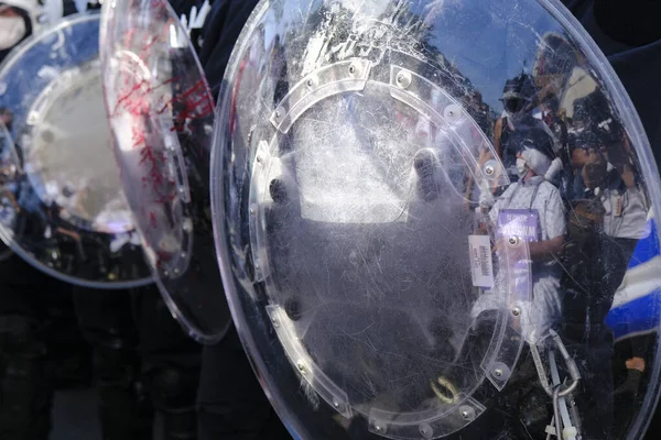 Протестующие Столкнулись Полицией Время Протеста Секторе Здравоохранения Брюсселе Бельгия Сентября — стоковое фото