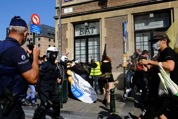 Eylül 2020 Brüksel Belçika Düzenlenen Sağlık Sektörü Protestosu Sırasında Protestocular — Stok fotoğraf