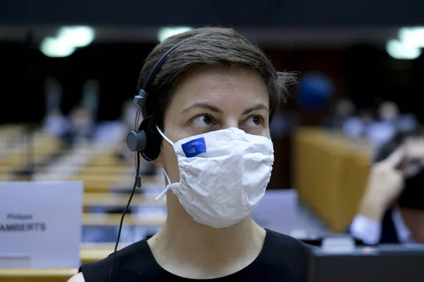 Members European Parliament Commission Wear Face Mask Wait Start Plenary — Stock Photo, Image