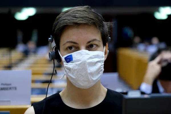 Membri Del Parlamento Europeo Della Commissione Indossano Maschera Facciale Aspettano — Foto Stock