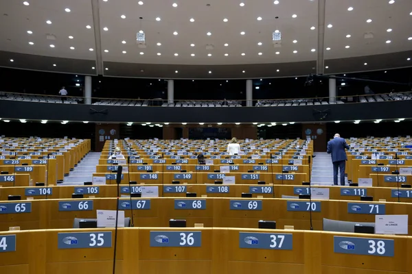 Obecný Pohled Plenární Místnost Evropského Parlamentu Jako Ohnisko Koronavirové Choroby — Stock fotografie