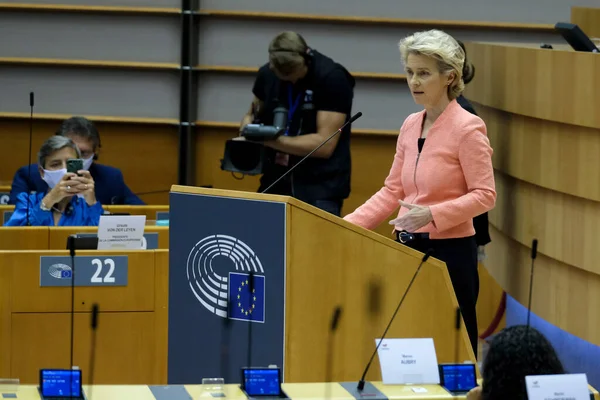Presidente Comissão Europeia Ursula Von Der Leyen Dirige Plenário Durante — Fotografia de Stock