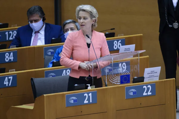 Předseda Evropské Komise Ursula Von Der Leyen Vystoupila Plenárním Zasedání — Stock fotografie