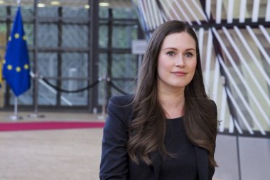 Finlandiya Başbakanı Sanna Marin 20 Temmuz 2020 'de Brüksel, Belçika' daki Özel Avrupa Konseyi 'ne katılmak üzere geliyor.