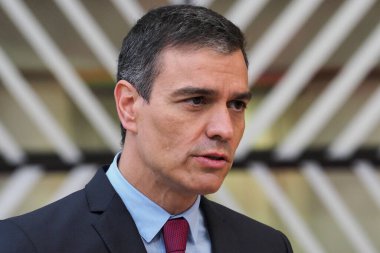 İspanya Başbakanı Pedro Sanchez 20 Temmuz 2020 'de Brüksel, Belçika' daki Özel Avrupa Konseyi 'ne katılmak üzere geldi.