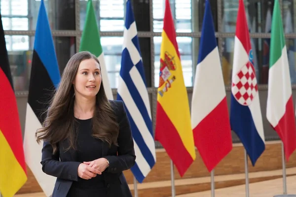 Finse Premier Sanna Marin Arriveert Juli 2020 Buitengewone Europese Raad — Stockfoto