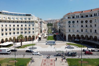28 Temmuz 2020 'de Yunanistan' ın Selanik kentinin ana meydanı olan Aristotelous Meydanı 'nın havadan görünüşü