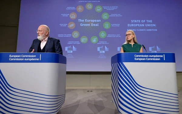 Commissari Europei Green Deal Europeo Frans Timmermans Durante Una Conferenza — Foto Stock