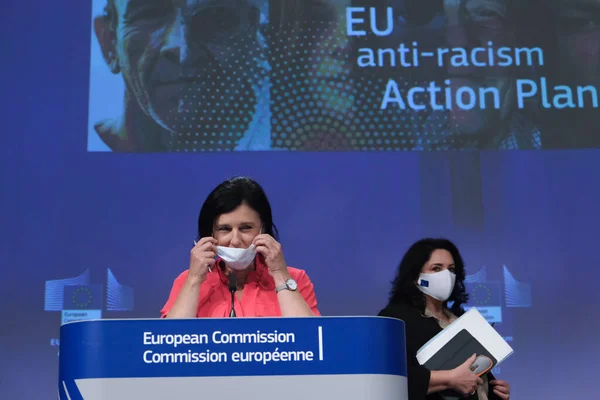 Brüssel Belgien September 2020 Pressekonferenz Von Vizepräsidentin Vera Jourova Und — Stockfoto