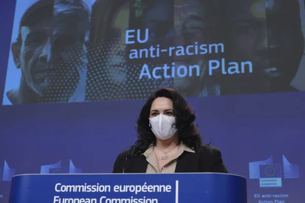 Brüssel Belgien September 2020 Pressekonferenz Von Vizepräsidentin Vera Jourova Und — Stockfoto