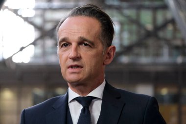 Brüksel, Belçika. 21 Eylül 2020. Almanya Dışişleri Bakanı Heiko Maas Laya, AB dışişleri bakanlarının bir toplantısına katılmak üzere Avrupa Konseyi binasına geldi.