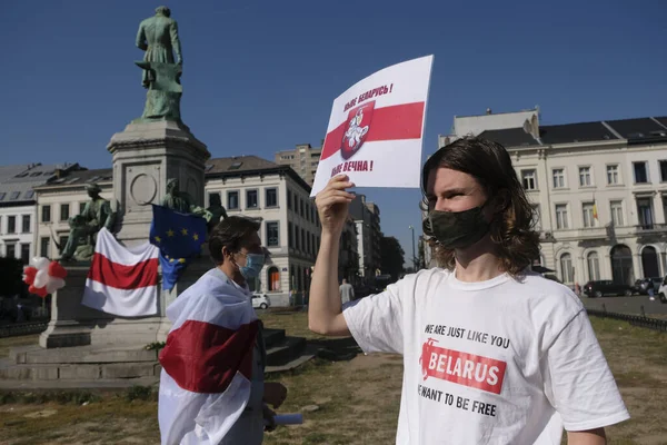 People Gather Protest Political Situation Belarus Front European Parliament Brussels — Stock Photo, Image