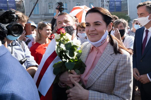 Liderul Opoziției Belaruse Sviatlana Tsikhanouskaya Participă Protest Împotriva Situației Politice — Fotografie, imagine de stoc