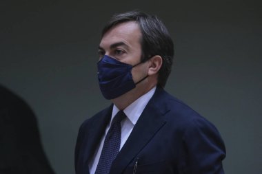 Brüksel, Belçika. 22 Eylül 2020. İtalya 'nın Avrupa Genel İşler Bakanı Enzo Amendola, Avrupa Genel İşler Konseyi' ne katılmak üzere geliyor..