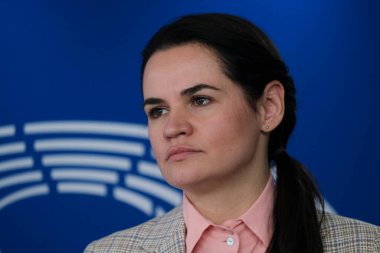 Beyaz Rusya muhalefet lideri Sviatlana Tsikhanouskaya, 21 Eylül 2020 'de Belçika' nın Brüksel kentindeki Avrupa Parlamentosu 'nda Beyaz Rusya' daki siyasi durumla ilgili toplantıya katıldı..