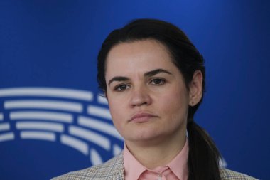 Beyaz Rusya muhalefet lideri Sviatlana Tsikhanouskaya, 21 Eylül 2020 'de Belçika' nın Brüksel kentindeki Avrupa Parlamentosu 'nda Beyaz Rusya' daki siyasi durumla ilgili toplantıya katıldı..