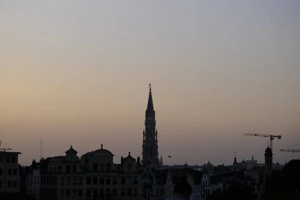 Зовнішній Вигляд Ратуші Міста Брюсселя Великому Плейс Захід Сонця Брюсселі — стокове фото