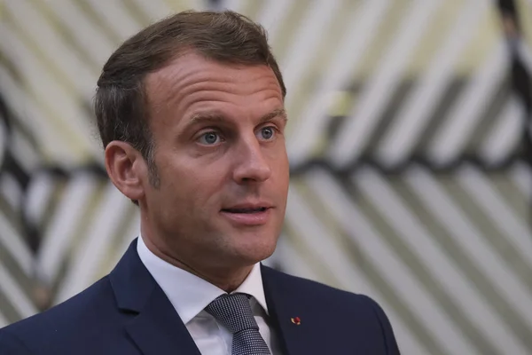 Presidente Francês Emmanuel Macron Chega Primeira Cimeira Face Face Desde — Fotografia de Stock