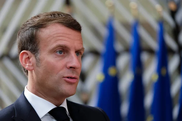 Der Französische Präsident Emmanuel Macron Trifft Zum Ersten Gipfel Seit — Stockfoto