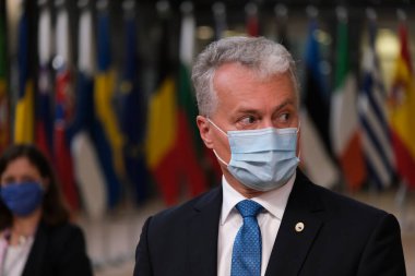 Litvanya Cumhurbaşkanı Gitana Nauseda, Avrupa Birliği liderleri zirvesine katılmak üzere 17 Temmuz 2020 'de Brüksel' e geldi..