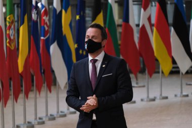 Lüksemburg Başbakanı Xavier Bettel, 17 Temmuz 2020 'de Brüksel, Belçika' da yapılacak Avrupa Birliği zirvesine katılmak üzere geldi..