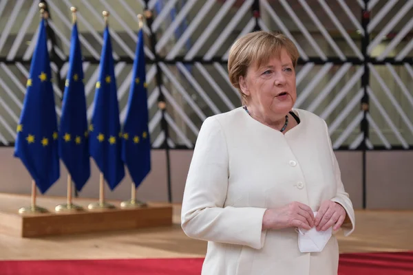 德国总理默克尔将于2020年7月19日抵达布鲁塞尔出席欧盟领导人峰会 — 图库照片