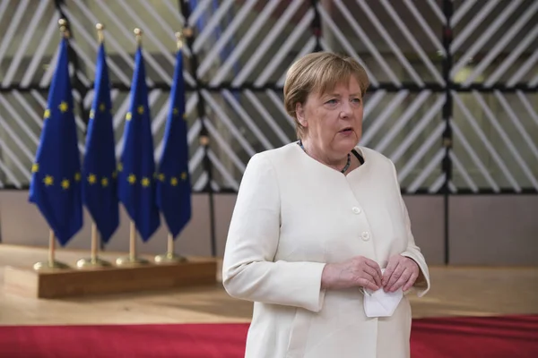 Kanselir Jerman Angela Merkel Tiba Untuk Menghadiri Ktt Pemimpin Uni — Stok Foto