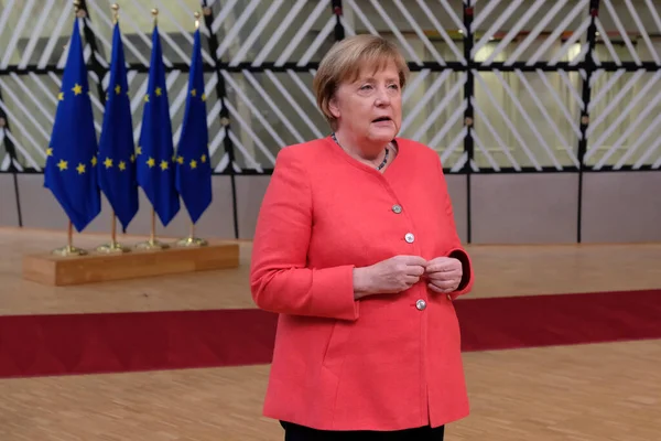 Kanselir Jerman Angela Merkel Tiba Untuk Menghadiri Ktt Pemimpin Uni — Stok Foto