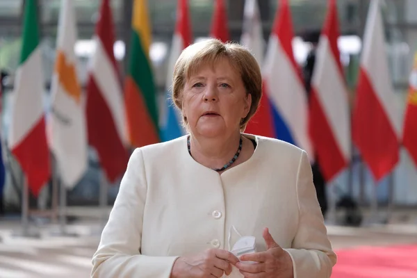 Kanselir Jerman Angela Merkel Tiba Untuk Menghadiri Ktt Pemimpin Uni — Stok Foto