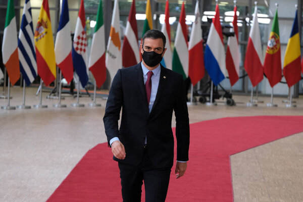 Spanish Prime Minister Pedro Sanchez  arrives to attend the European Union leaders summit in Brussels, Belgium July 17, 2020.