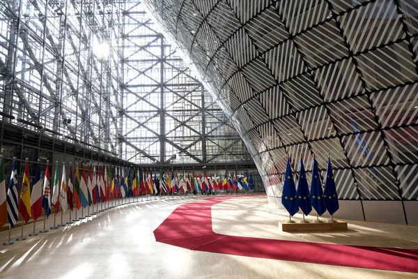 Europäische Flaggen Stehen Juli 2020 Ratsgebäude Brüssel Belgien — Stockfoto