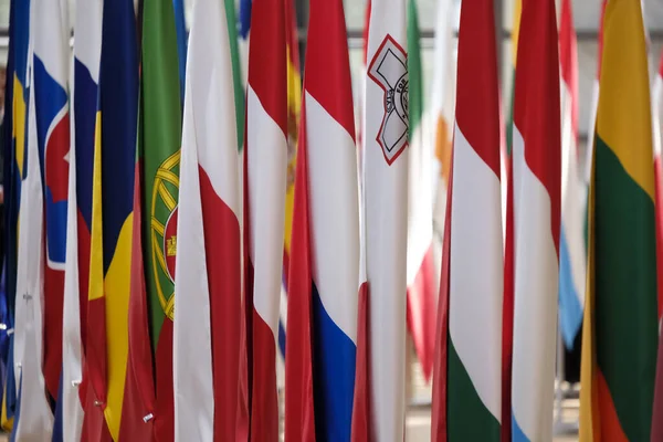 Flags Member Europe Council Building Brussels Belgium July 2020 — Stock Photo, Image