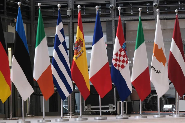 Banderas Los Miembros Europa Sede Del Consejo Bruselas Bélgica Julio — Foto de Stock