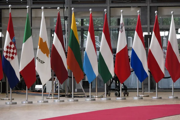 Banderas Los Miembros Europa Sede Del Consejo Bruselas Bélgica Julio —  Fotos de Stock