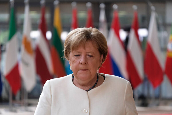 German Chancellor Angela Merkel Arrives Attend European Union Leaders Summit Stock Picture
