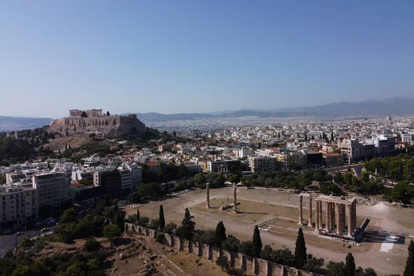 Vista Aérea Acrópolis Ruinas Del Templo Zeus Olímpico Atenas Grecia — Foto de Stock