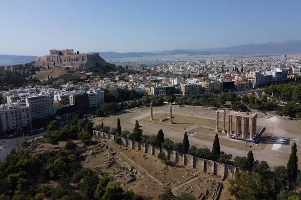 Vista Aérea Acrópolis Ruinas Del Templo Zeus Olímpico Atenas Grecia — Foto de Stock