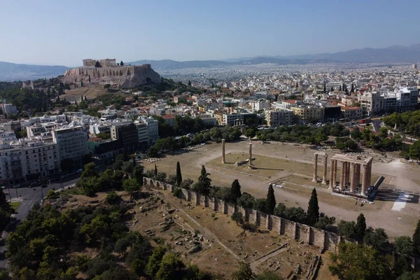 Vista Aérea Acrópolis Ruinas Del Templo Zeus Olímpico Atenas Grecia — Foto de Stock