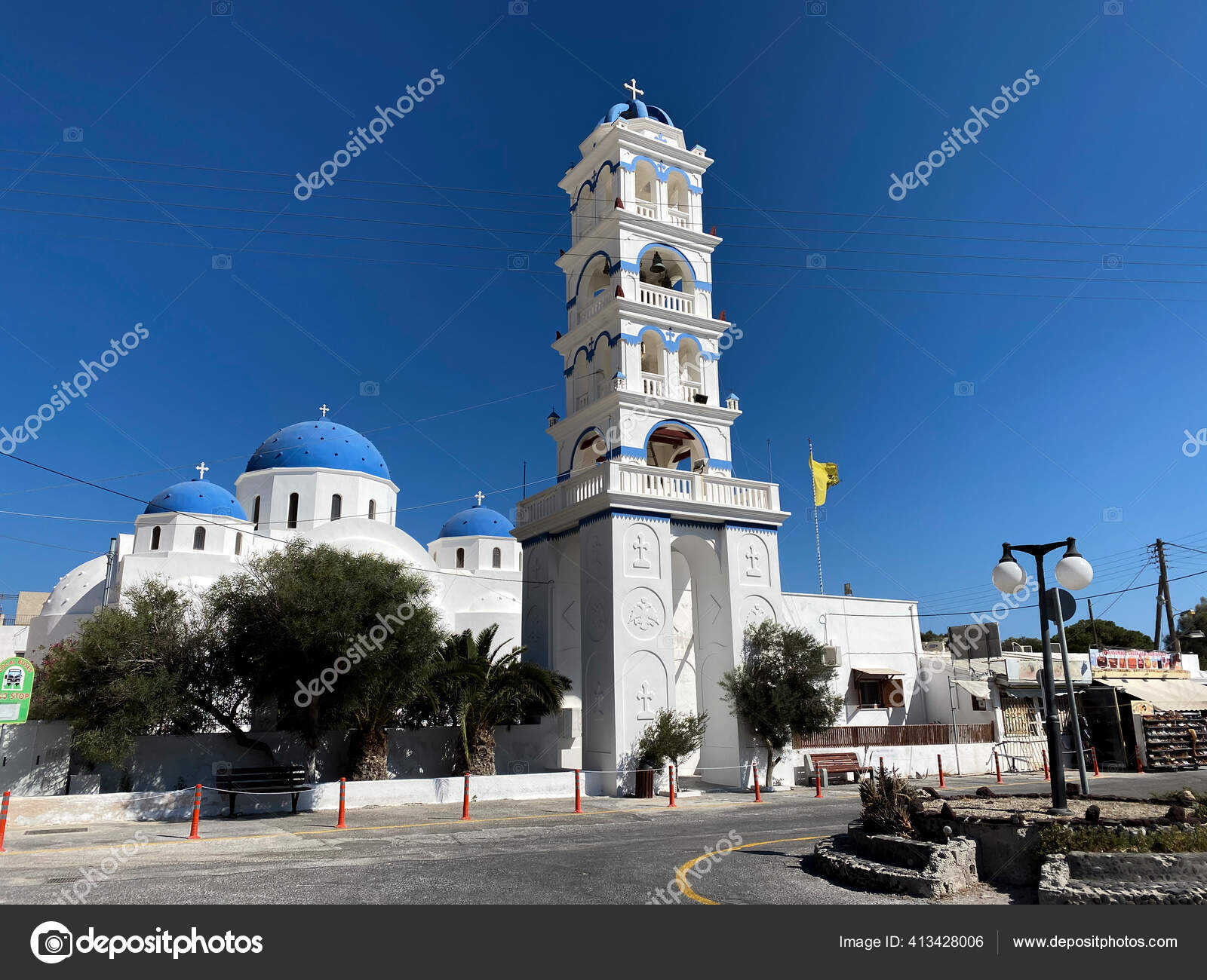 Exterior View Iconic Greek Orthodox Church Greek Island Santorini