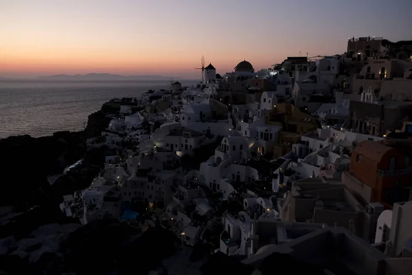 Veduta Del Tramonto Dal Castello Oia Sull Isola Santorini Grecia — Foto Stock