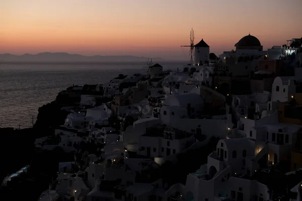 Veduta Del Tramonto Dal Castello Oia Sull Isola Santorini Grecia — Foto Stock