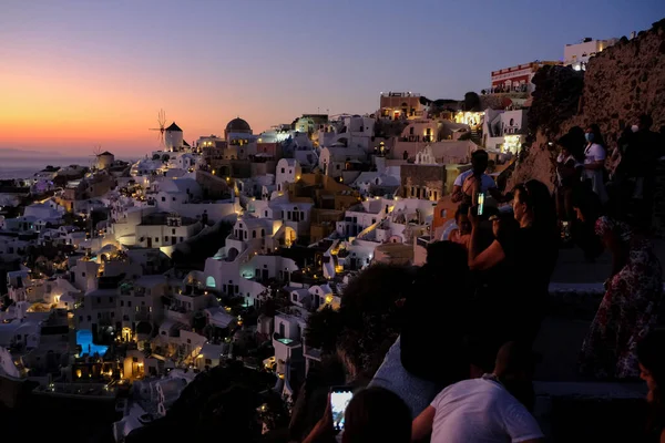 Veduta Del Tramonto Dal Castello Oia Sull Isola Santorini Grecia — Foto Stock