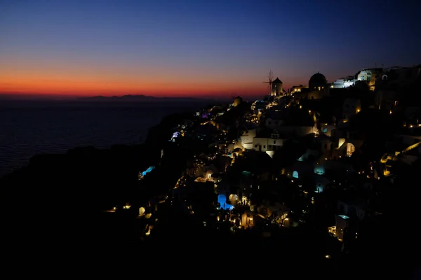 Veduta Del Tramonto Dal Castello Oia Sull Isola Santorini Grecia — Foto Stock