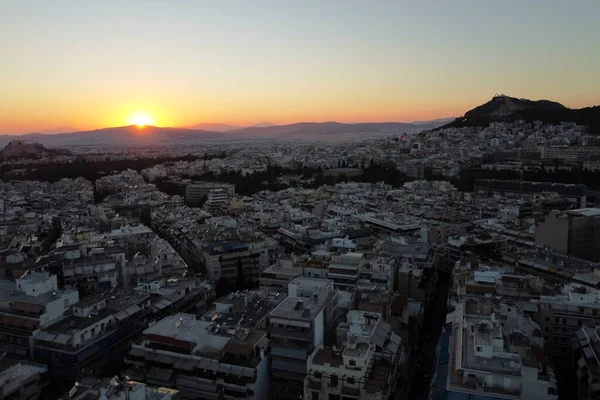 Luftaufnahme Der Griechischen Stadt Athen Bei Sonnenuntergang August 2020 — Stockfoto