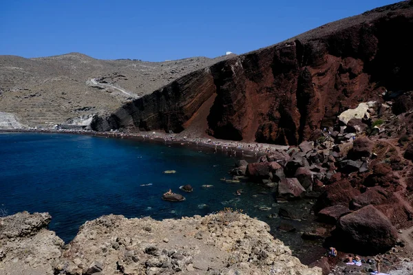 Pohled Slavnou Červenou Pláž Ostrově Santorini Řecku Srpna 2020 — Stock fotografie