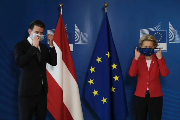 Österrikes Förbundskansler Sebastian Kurz Och Kommissionens Ordförande Ursula Von Der — Stockfoto